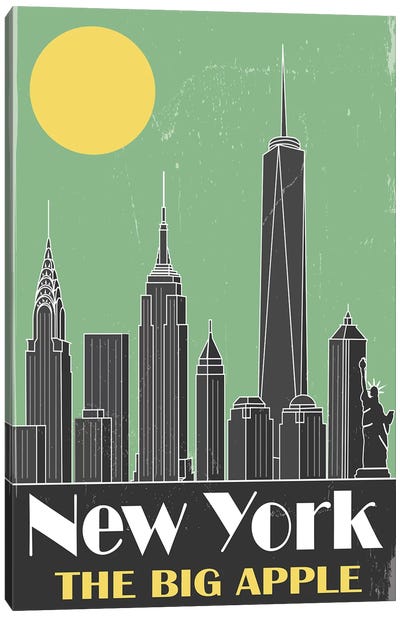 New York, Green Canvas Art Print - Fly Graphics