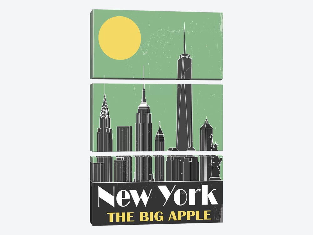 New York, Green by Fly Graphics 3-piece Canvas Art Print