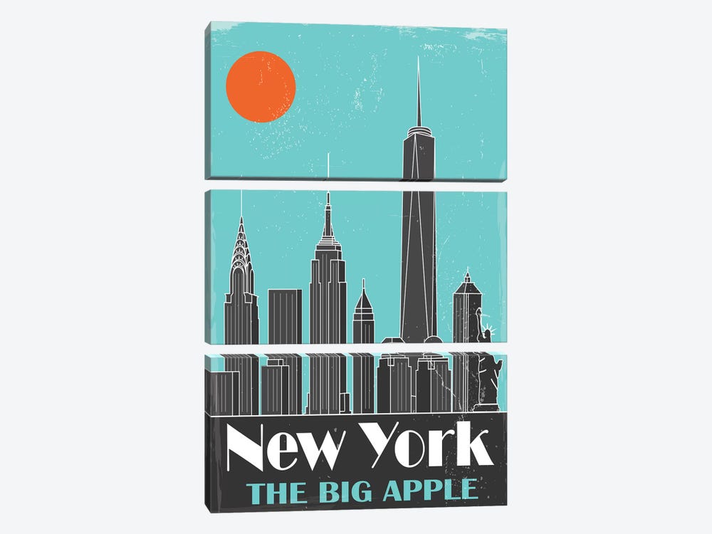 New York, Sky Blue by Fly Graphics 3-piece Canvas Wall Art