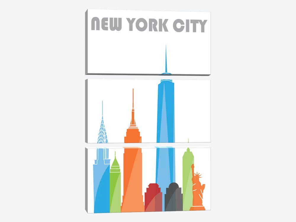New York, White by Fly Graphics 3-piece Canvas Print