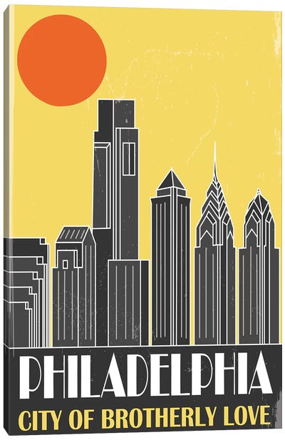 Philadelphia, Yellow Canvas Art Print - Fly Graphics