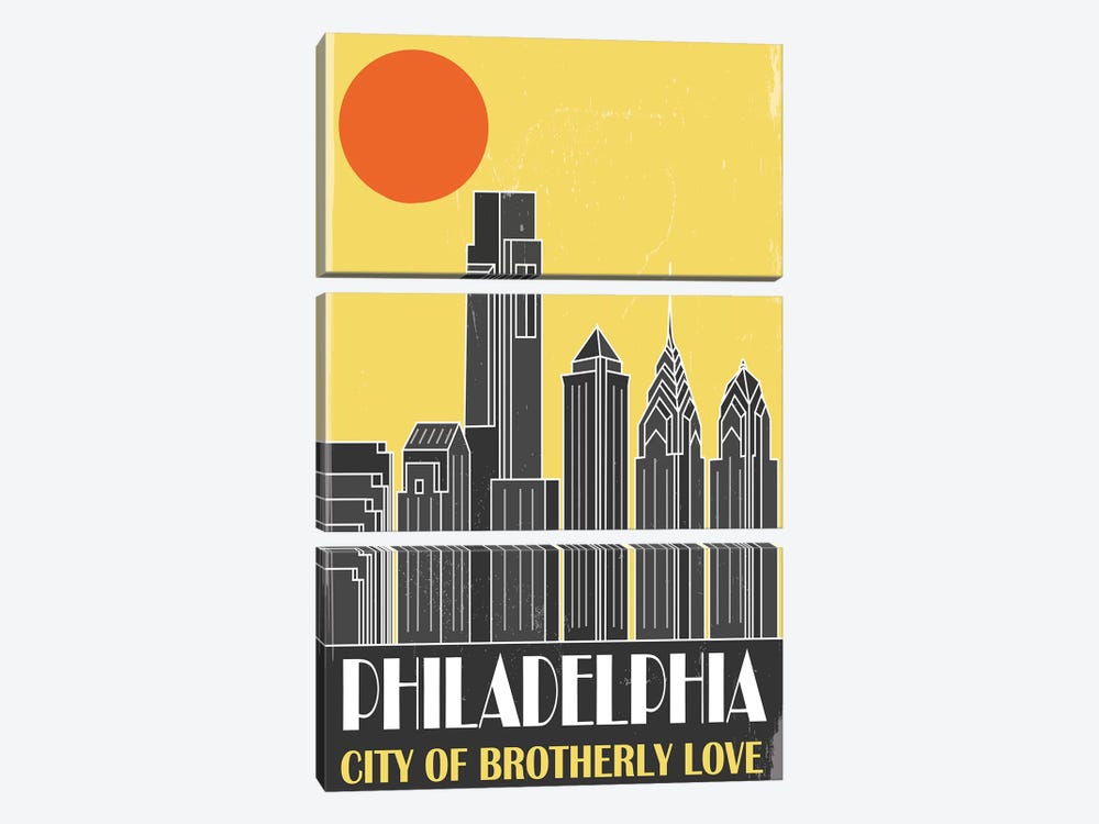 Philadelphia, Yellow by Fly Graphics 3-piece Canvas Wall Art