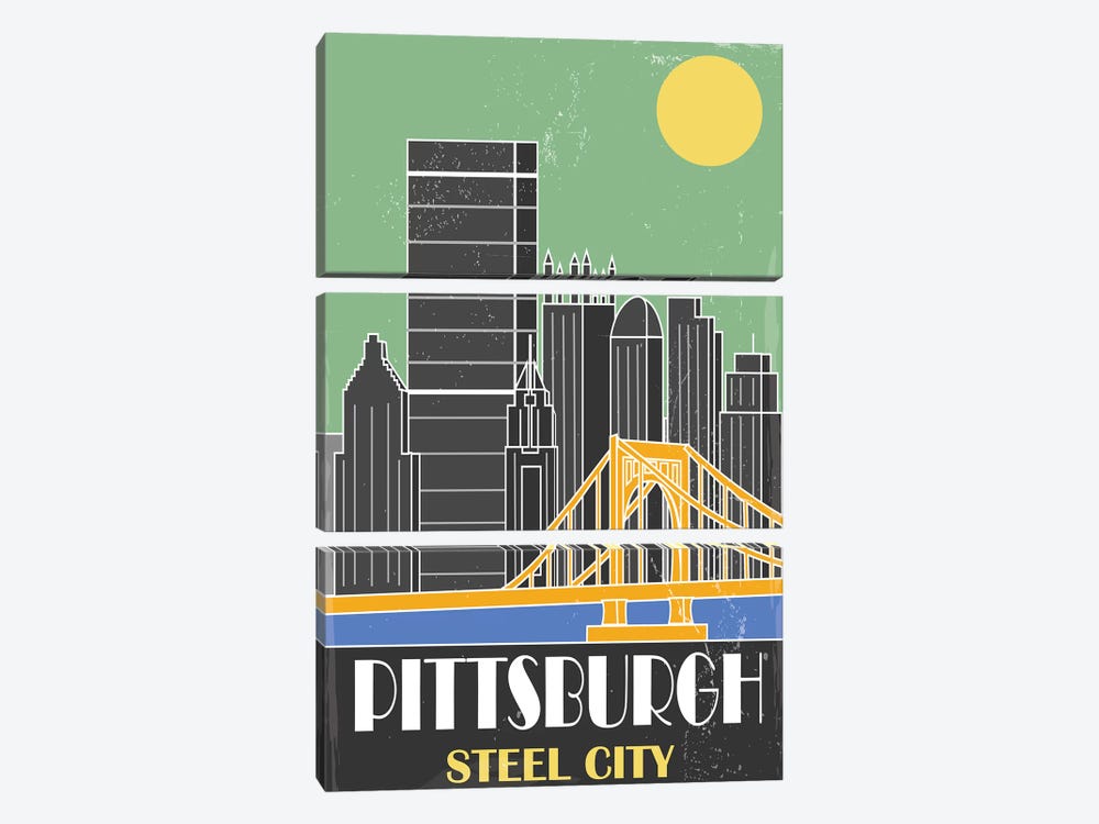 Pittsburgh, Green by Fly Graphics 3-piece Canvas Print