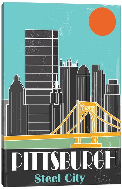 Pittsburgh, Sky Blue I Canvas Art Print - Fly Graphics
