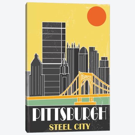 Pittsburgh, Yellow Canvas Print #FLY39} by Fly Graphics Canvas Art Print