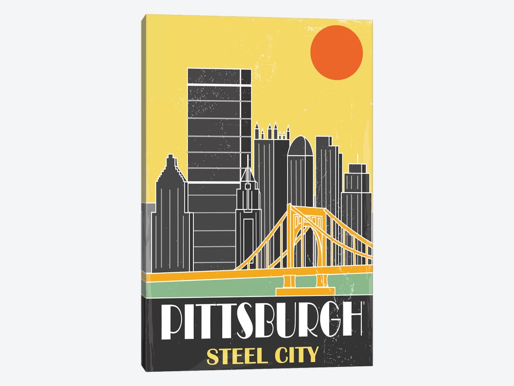 Pittsburgh, Yellow by Fly Graphics 1-piece Canvas Wall Art