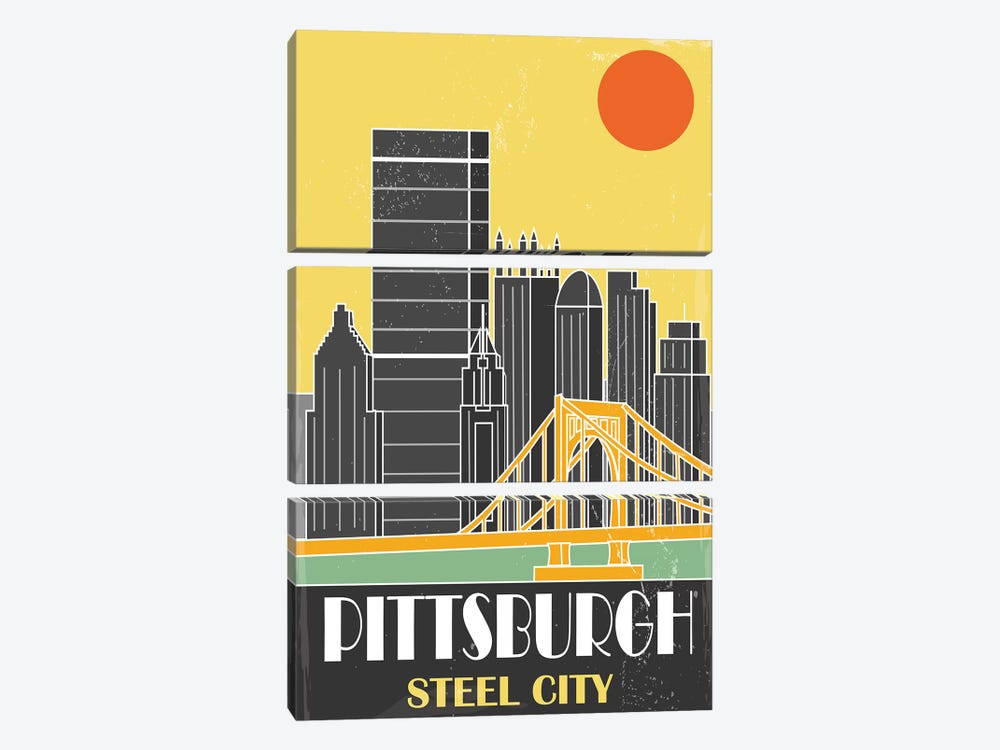 Pittsburgh, Yellow by Fly Graphics 3-piece Canvas Artwork