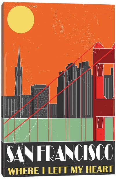 San Francisco, Orange Canvas Art Print - Fly Graphics