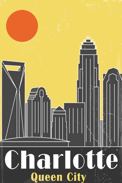 North Carolina: Charlotte, Yellow by Fly Graphics