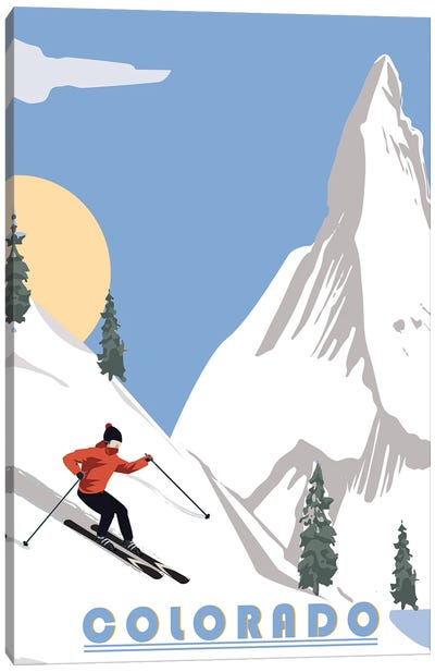 Skiing in Colorado Canvas Art Print - Snowy Mountain Art