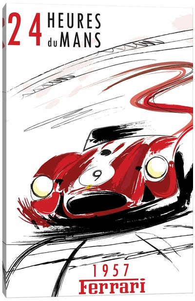 Ferrari 24 Hr Le Mans Canvas Art Print - Vintage & Retro Bedroom Art