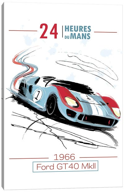 Ford Vs. Ferrari 24Hr Le Mans Canvas Art Print - Automobile Art