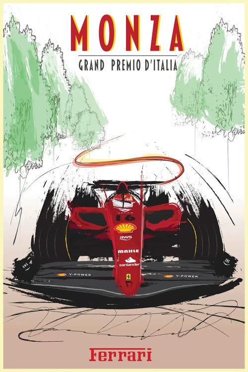 Monza Ferrari, Charles Leclerc F1 Poster by Fly Graphics wall art