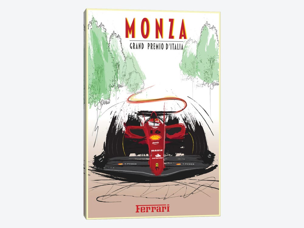 Monza Ferrari, Charles Leclerc F1 Poster by Fly Graphics 1-piece Canvas Wall Art