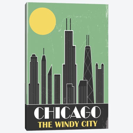 Chicago, Green Canvas Print #FLY6} by Fly Graphics Canvas Wall Art