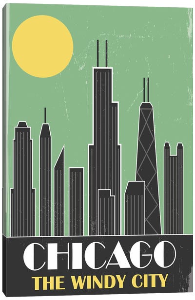 Chicago, Green Canvas Art Print - Fly Graphics