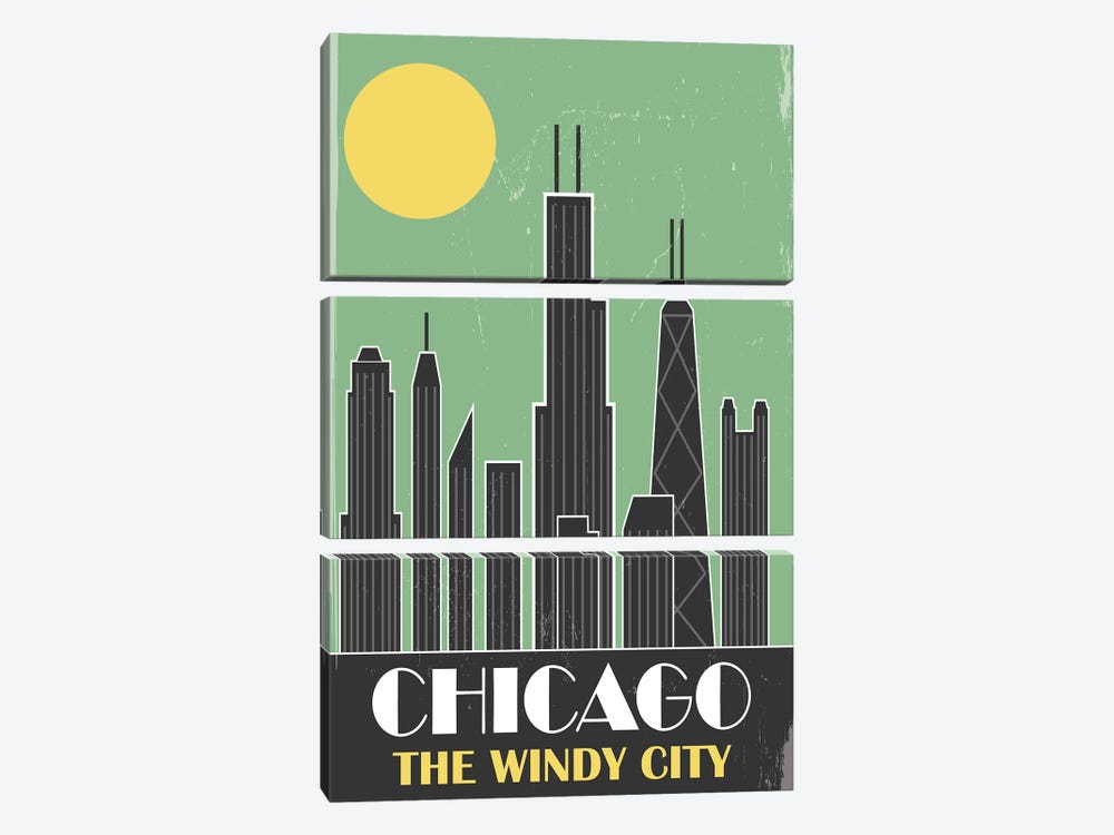 Chicago, Green by Fly Graphics 3-piece Canvas Art