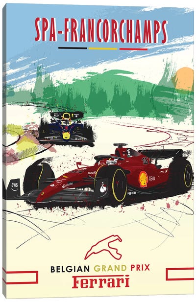 Ferrari, Charles Leclerc, F1 Poster Canvas Art Print - Belgium