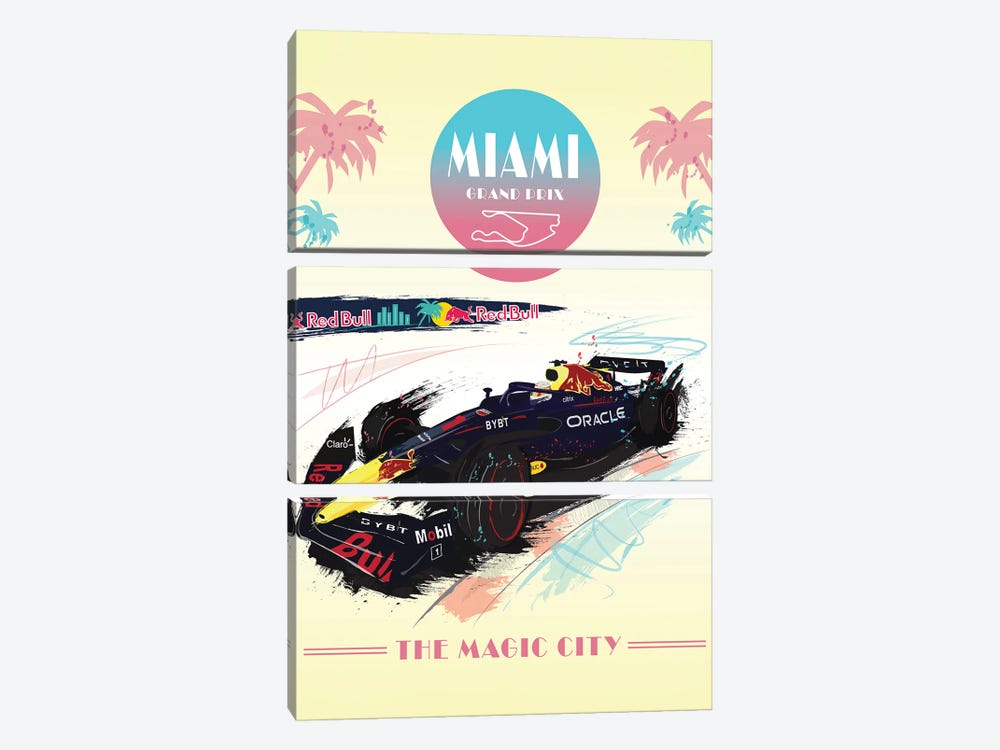 Max Verstappen, Miami Grand Prix, Miami F1 Poster by Fly Graphics 3-piece Canvas Artwork