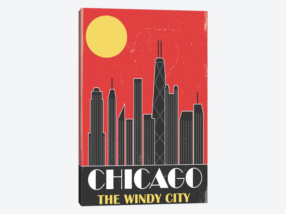 Chicago, Red by Fly Graphics 1-piece Canvas Art Print