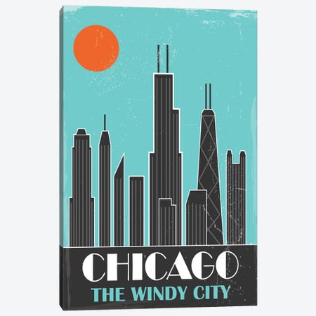 Chicago, Sky Blue Canvas Print #FLY8} by Fly Graphics Art Print