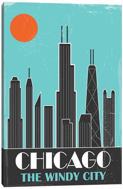 Chicago, Sky Blue Canvas Art Print - Fly Graphics