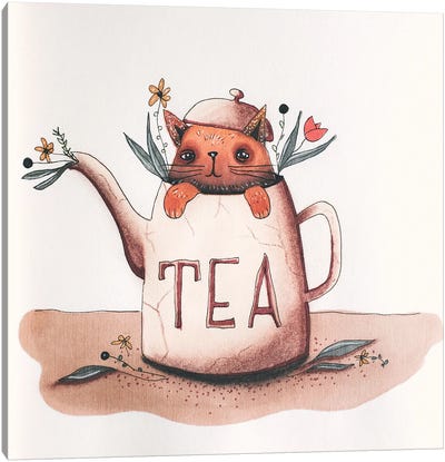 Cat In Teapot Canvas Art Print - Femke Muntz