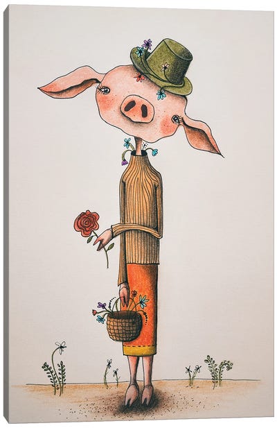 Mrs. Pig Canvas Art Print - Femke Muntz