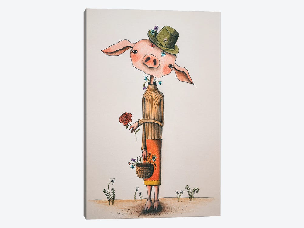 Mrs. Pig by Femke Muntz 1-piece Canvas Art