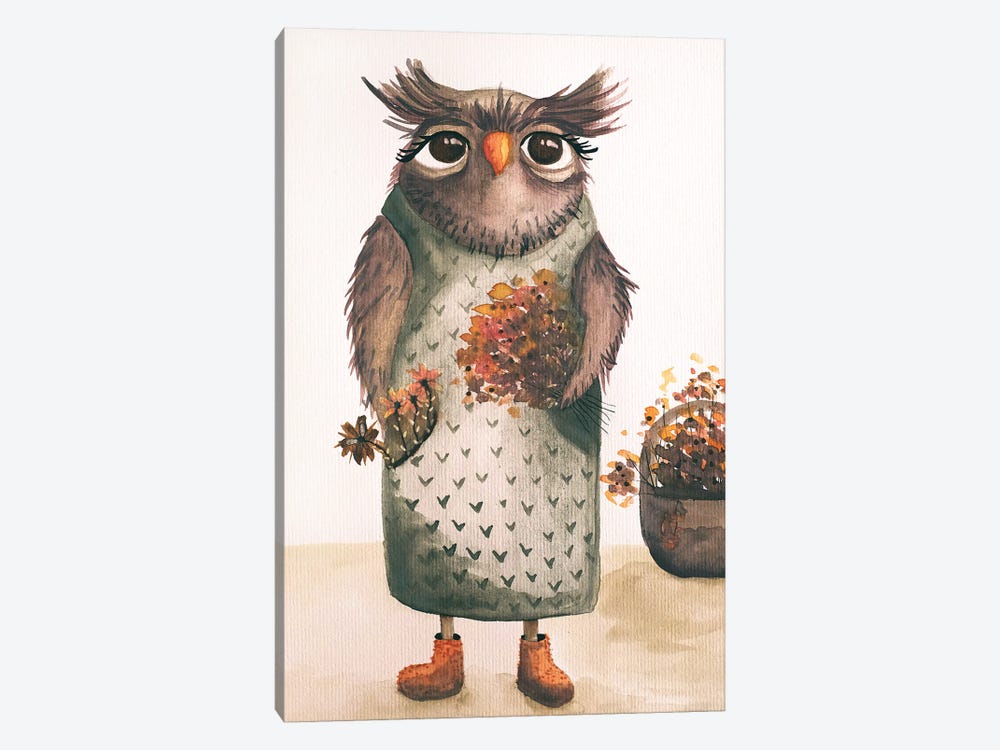 Mrs. Owl by Femke Muntz 1-piece Canvas Art Print