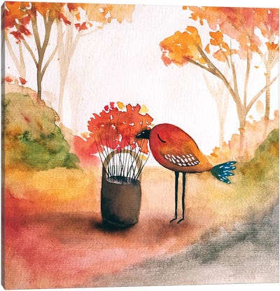 Bird in the fall Canvas Art Print - Femke Muntz