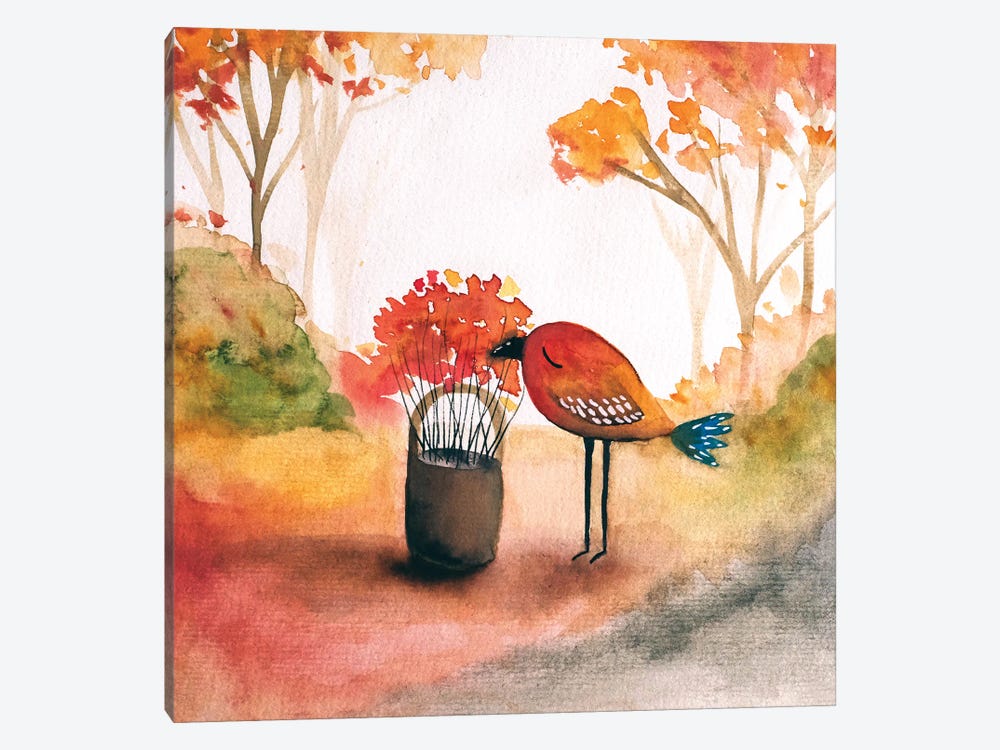 Bird in the fall by Femke Muntz 1-piece Canvas Art