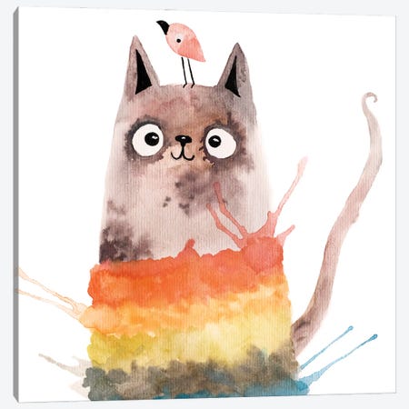 Colorful Cat Canvas Print #FMM53} by Femke Muntz Canvas Artwork