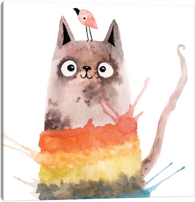 Colorful Cat Canvas Art Print - Femke Muntz