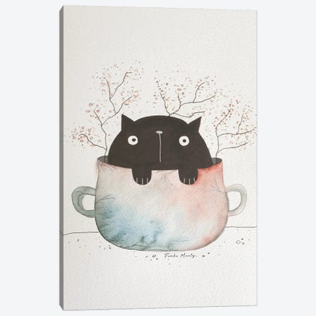 Black Cat In Mug Canvas Print #FMM60} by Femke Muntz Canvas Print