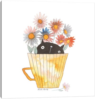 Cat In Flower Pot Canvas Art Print - Femke Muntz