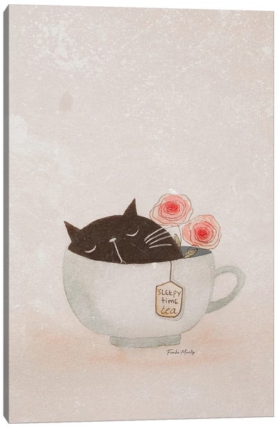 Sleepy Cat Tea Canvas Art Print - Femke Muntz