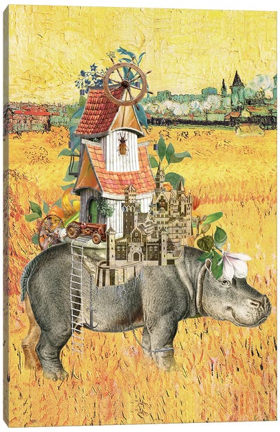 A Cross-Continent House-Moving Canvas Art Print - Hippopotamus Art