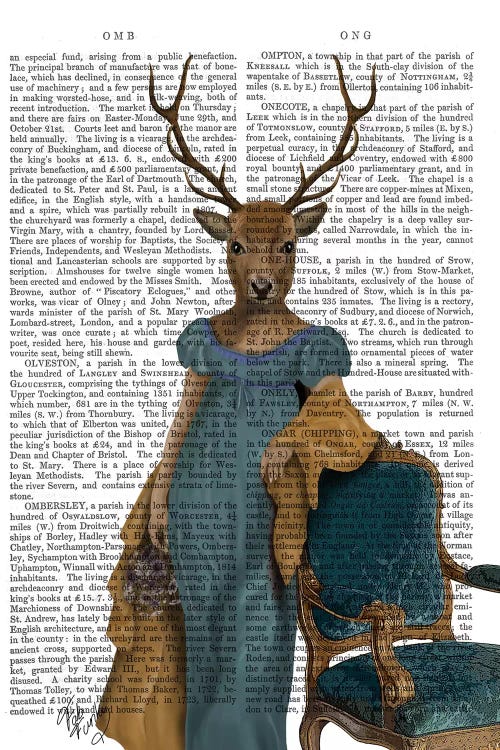 Deer In Blue Dress, Print BG by Fab Funky wall art