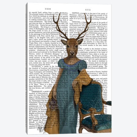 Deer In Blue Dress, Print BG Canvas Print #FNK1004} by Fab Funky Canvas Artwork