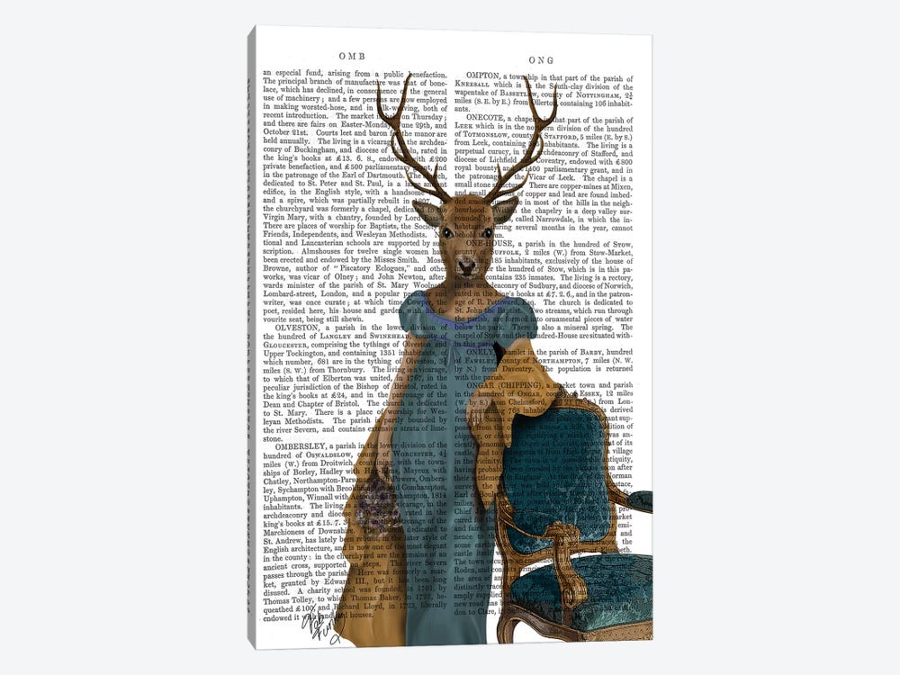 Deer In Blue Dress, Print BG by Fab Funky 1-piece Canvas Print
