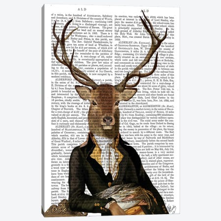 Deer In Chair Canvas Print #FNK1005} by Fab Funky Canvas Artwork