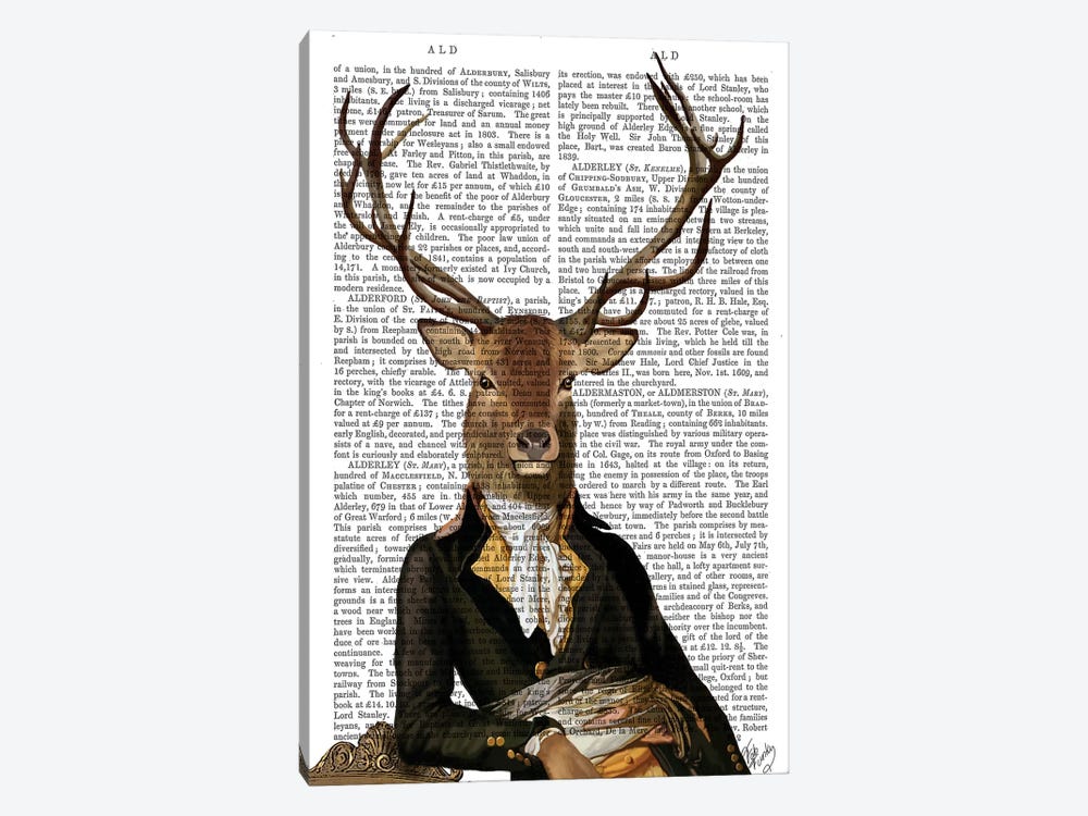 Deer In Chair by Fab Funky 1-piece Canvas Wall Art