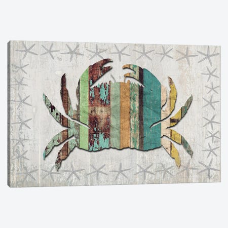 Distressed Wood Style: Crab Canvas Print #FNK1019} by Fab Funky Canvas Wall Art