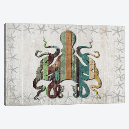 Distressed Wood Style: Octopus Canvas Print #FNK1021} by Fab Funky Art Print