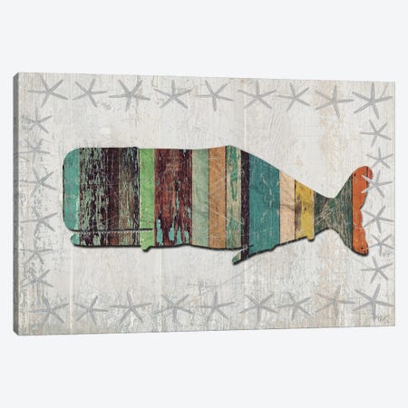 Distressed Wood Style: Whale Canvas Print #FNK1023} by Fab Funky Canvas Art Print