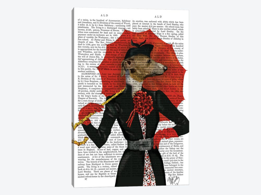 Elegant Greyhound & Red Umbrella, Print BG by Fab Funky 1-piece Canvas Art Print