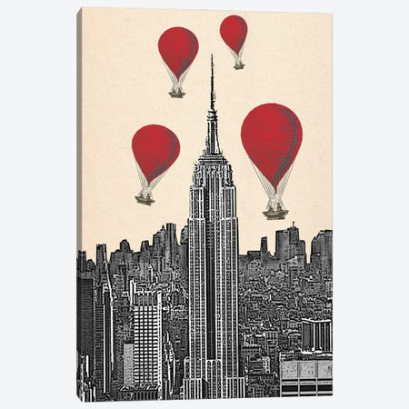 Empire State Building & Red Hot Air Balloons Canvas Print #FNK1037} by Fab Funky Art Print
