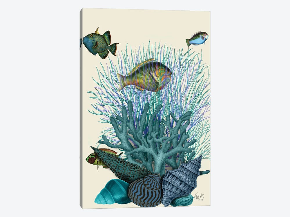 Fish Blue Shells & Corals by Fab Funky 1-piece Canvas Art