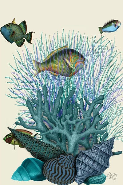 Kids Nautical Art: Fish Blue Shells & Corals by Fab Funky